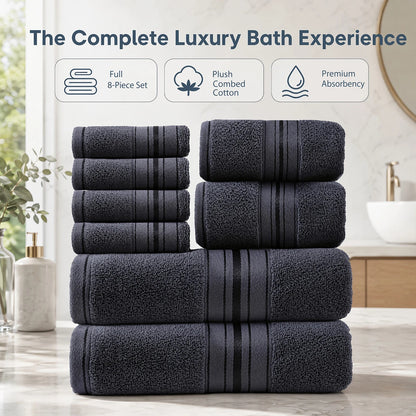 Luxury 8-Piece 100% Cotton Bath Towel Set in pastel pink color, perfect for a cozy bathroom upgrade.