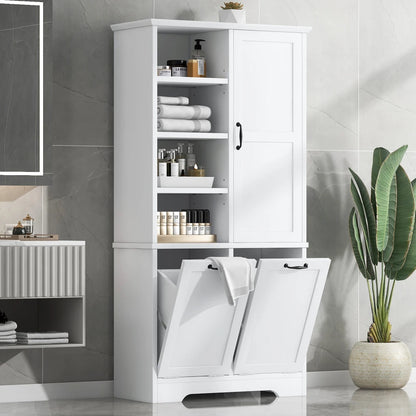 Contemporary 68" Freestanding White Open Hamper Cabinet