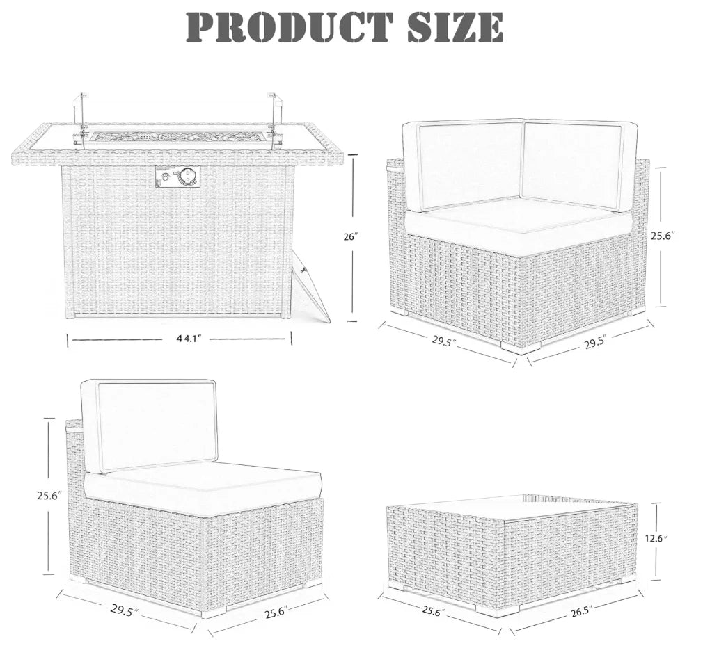 8-Piece Patio Furniture Set w/44" Propane Gas Fire Pit Table
