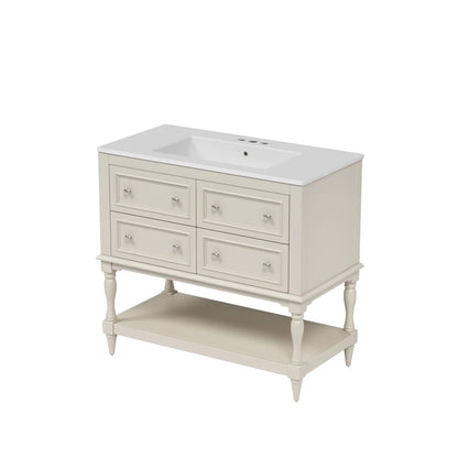 36" Beige Bathroom Vanity w/Ceramic Undermount Sink