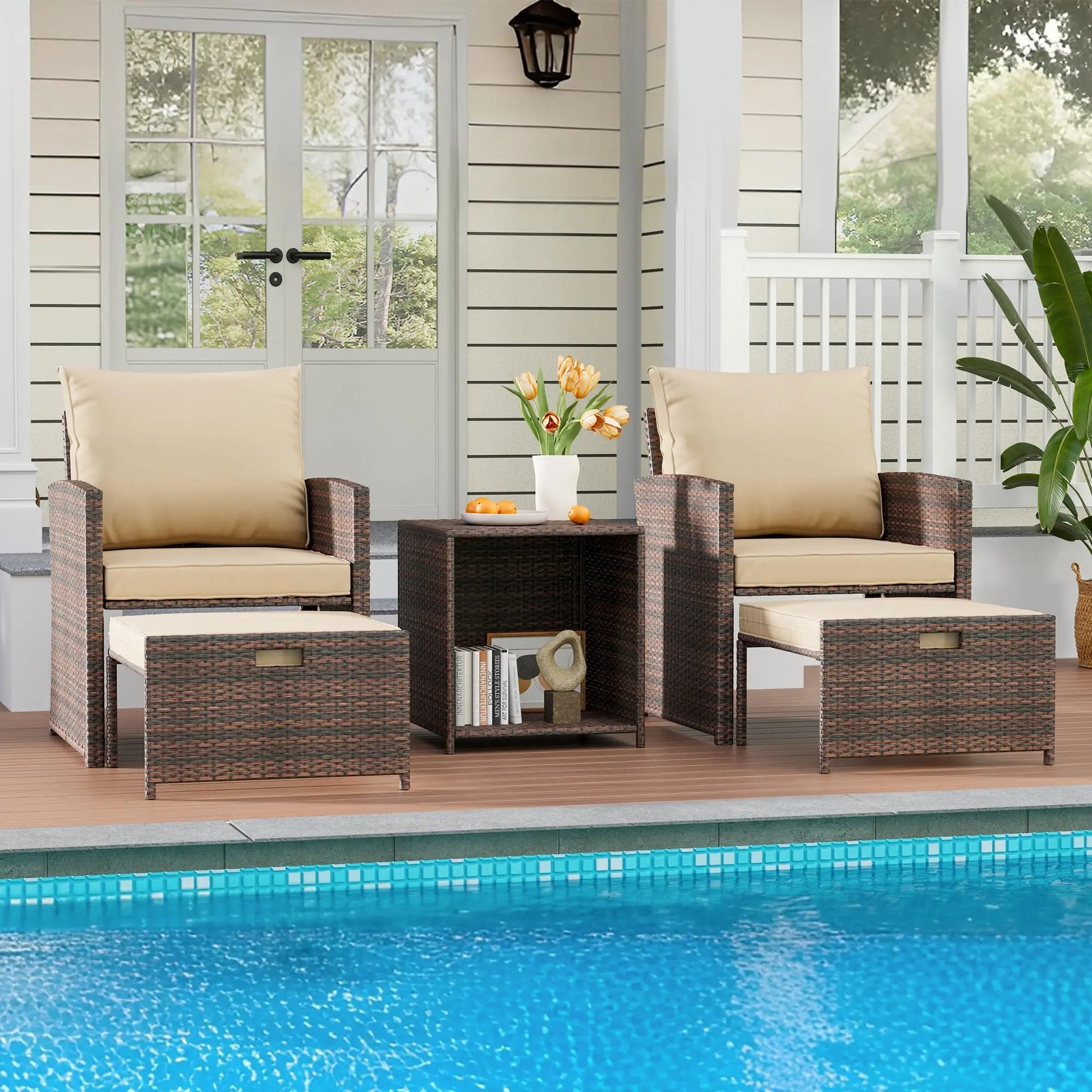 Close-up view of the Modern 5-Piece Patio Conversation Set cushions, emphasizing comfort and sleek design for outdoor relaxation.