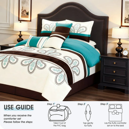 Queen King Microfiber Comforter Set laid out on a bed, highlighting its wrinkle-resistant and breathable fabric.