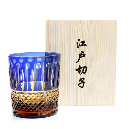 Beautifully designed Premium Hand-Cut Whiskey Glass – Lead-Free Crystal Edo Kiriko Tumbler, perfect for cocktails, featuring a striking two-tone effect.