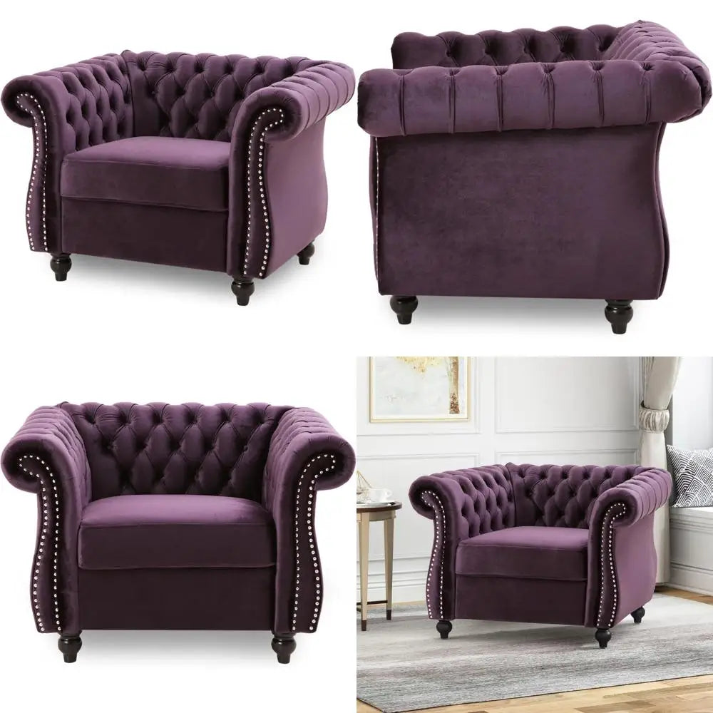 Luxurious Blackberry Velvet Chesterfield Chair