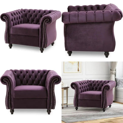 Luxurious Blackberry Velvet Chesterfield Chair