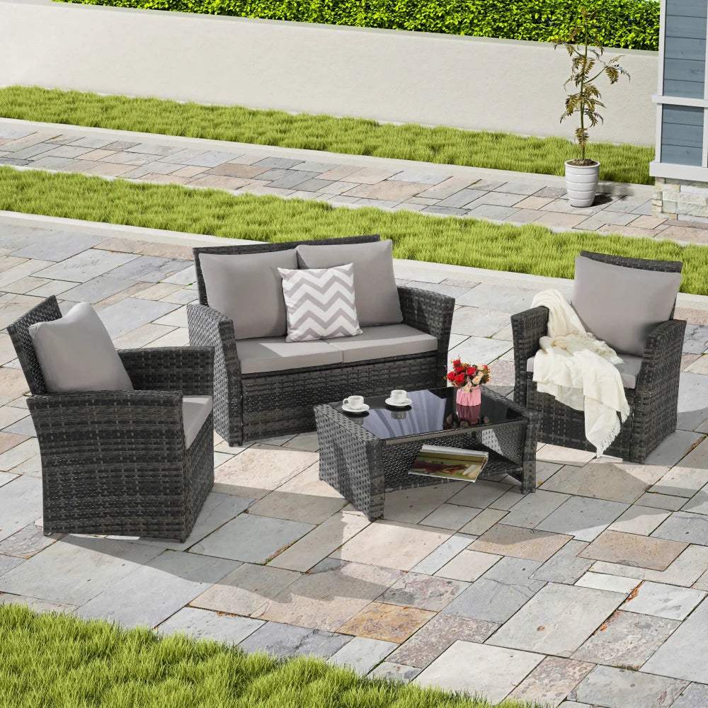 4-Piece Outdoor Modular Rattan Wicker Patio Set