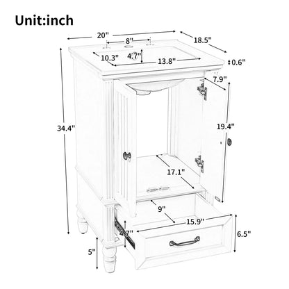Modern & Independent 20" White Bathroom Vanity w/Semilune Ceramic Sink