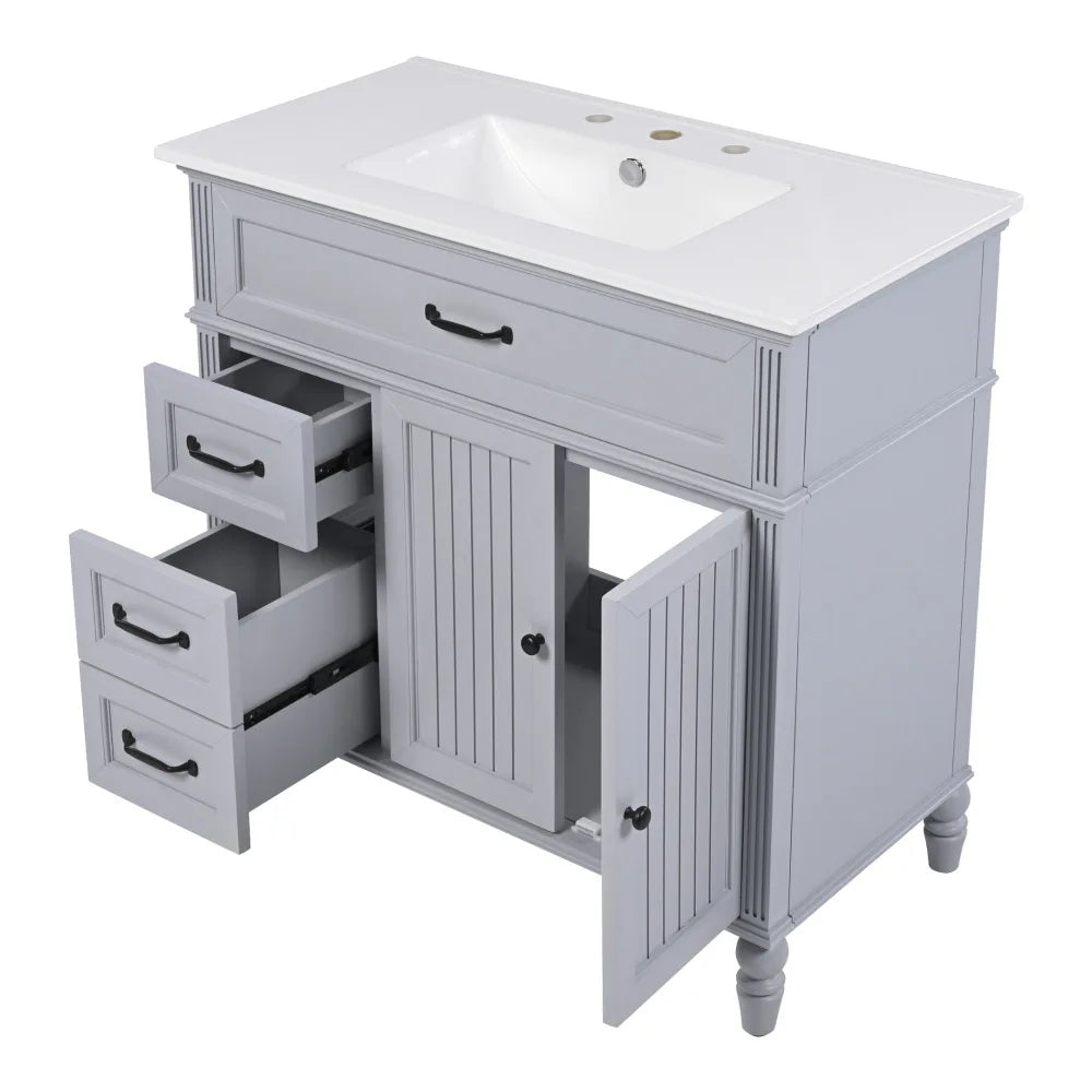 Freestanding 36" White Bathroom Vanity w/Ceramic Sink