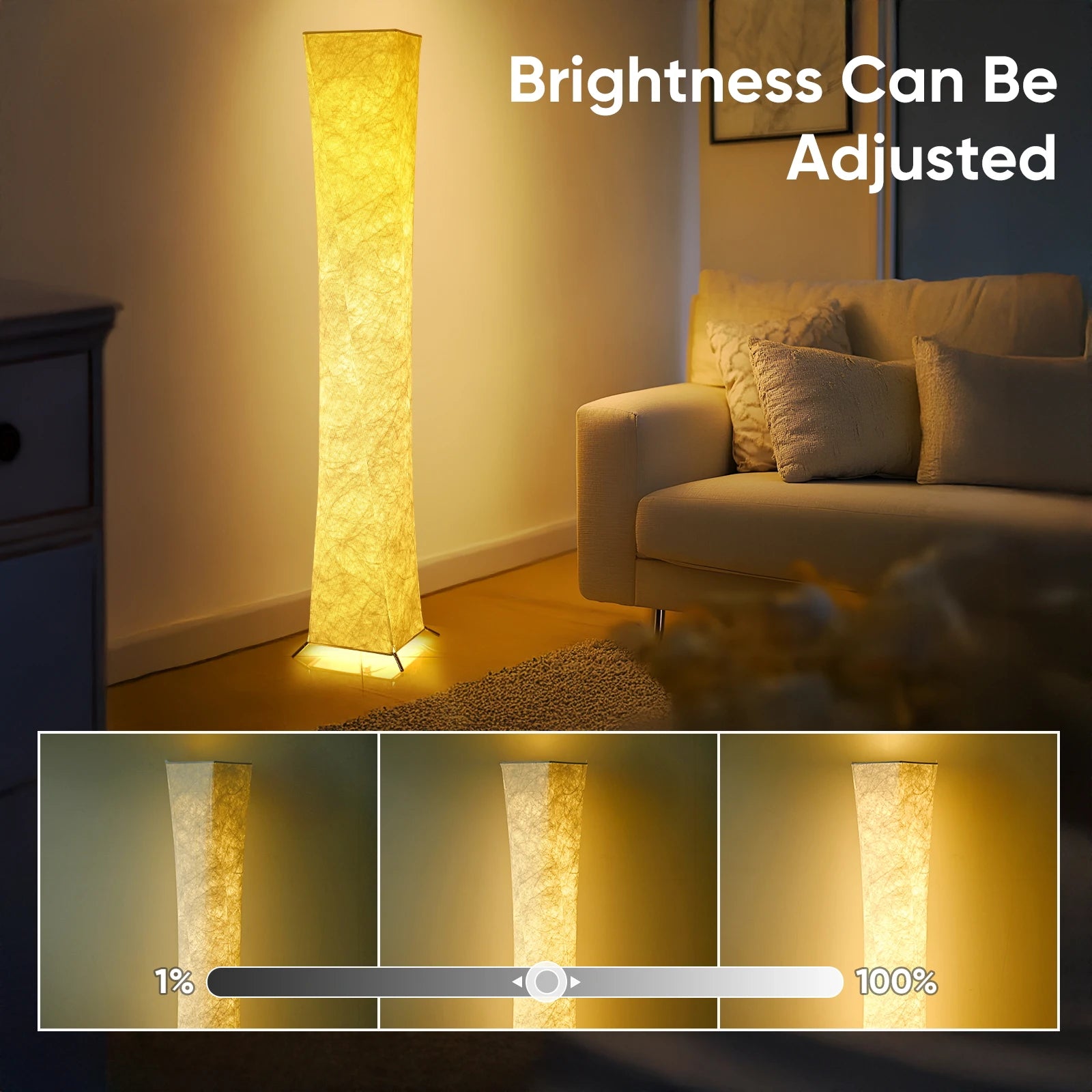 The 64-Inch Dimmable Floor Lamp in a cozy reading nook, demonstrating its ambiance-enhancing capabilities.