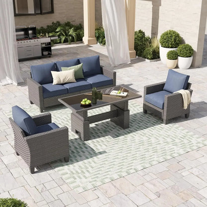 4-piece Outdoor All-weather Wicker Sectional Patio Set