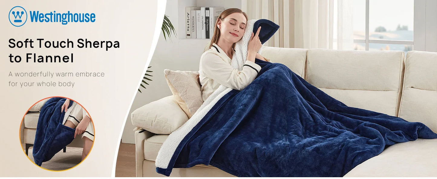 The Cozy Flannel Sherpa Electric Blanket in Burgundy color with remote for heat settings.