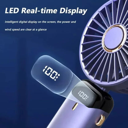 BreezeMate Rechargeable Handheld Mini Fan - LED Digital Display with 5 Speeds - Purple/White, purple rechargeable handheld fan with LED display