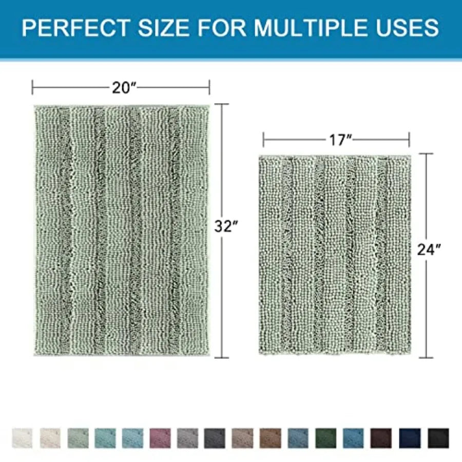 Extra Thick Sage Chenille Striped Bathroom Set