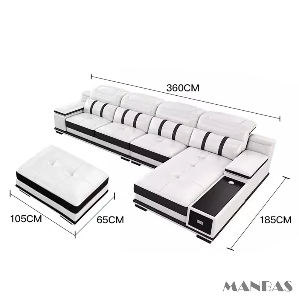 Modern Italian Genuine Leather Living Room Sofa Set
