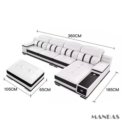 Modern Italian Genuine Leather Living Room Sofa Set