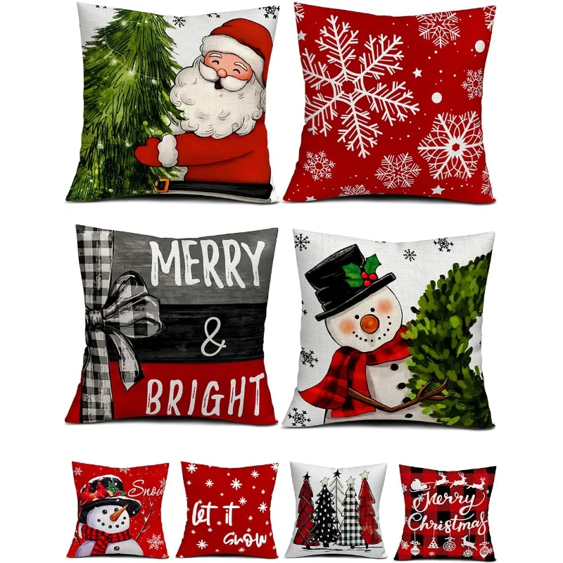 4 Double-Sided Print Christmas Pillow Covers 