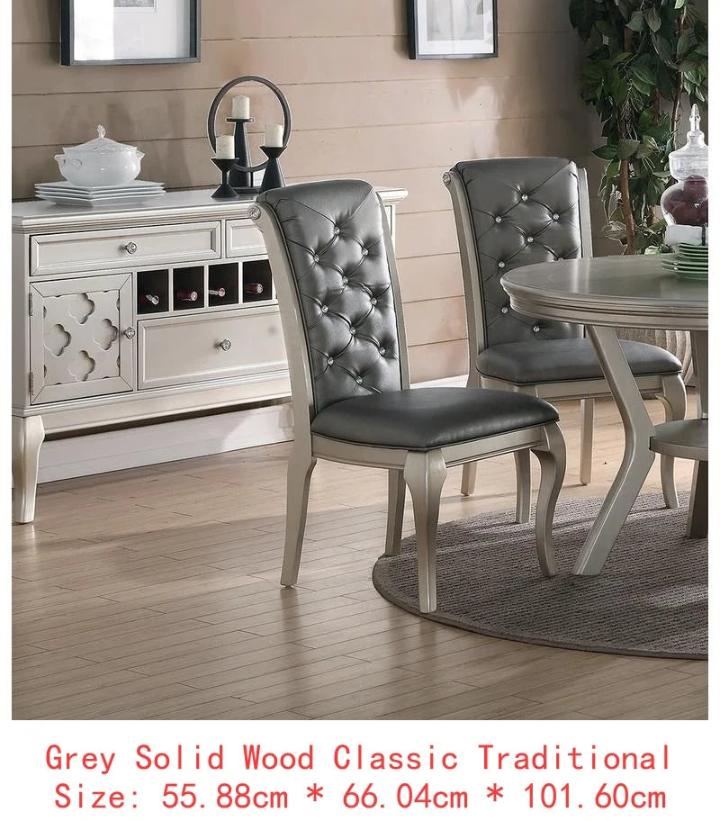 Italian Inspired 7-Piece Silver Glass Tabletop Dining Table Set w/ 6 Tufted Side Chairs 