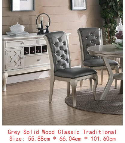 Italian Inspired 7-Piece Silver Glass Tabletop Dining Table Set w/ 6 Tufted Side Chairs 