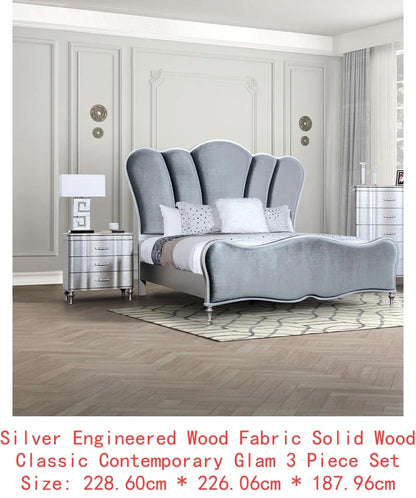 Lovely 3-Piece Queen Size Light Grey Bedroom Set w/2 Nightstands