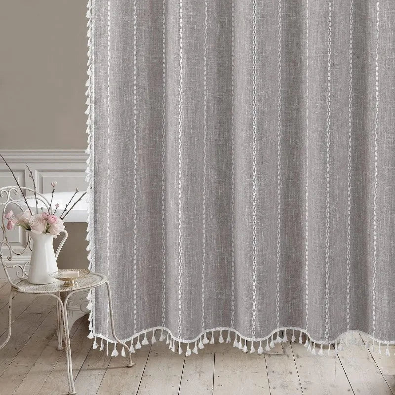 Boho Farmhouse Cotton Linen Shower Curtain