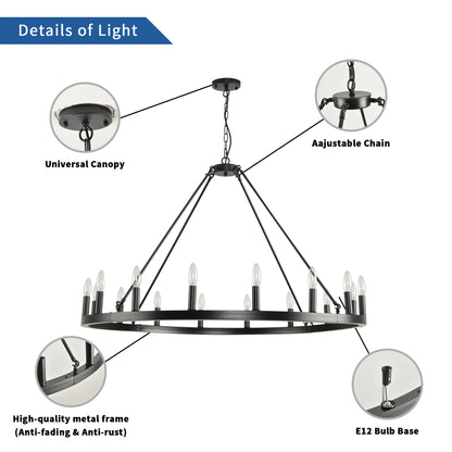 Rustic Farmhouse 16-Light Wagon Wheel Chandelier