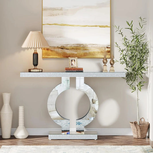 Modern Mirrored Rectangular Accent Table for Living Room, Hallway, Foyer 