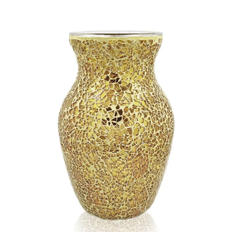 A refreshing floral arrangement in the 8" Handcrafted Cracked Glass Flower Vase, the ideal handcrafted glass vase for both fresh and dried flowers.