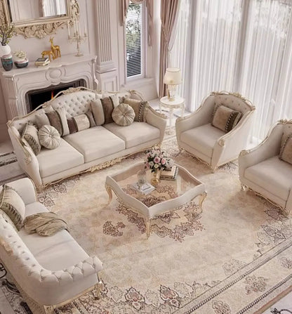 Inviting scene featuring the Elegant French Style Solid Wood Living Room Furniture with cozy decor elements.