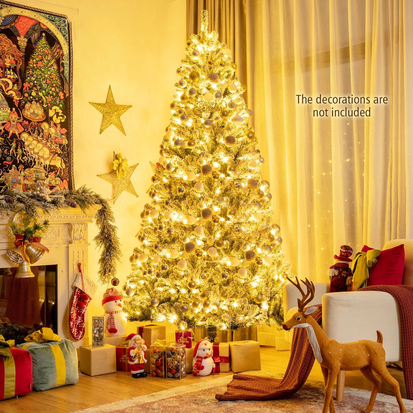The Pre-lit 8FT Snow Flocked Hinged Christmas Tree