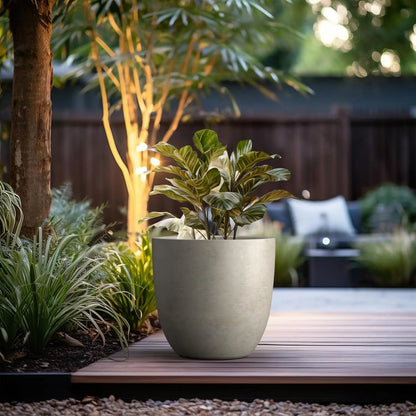 Large & Versatile 18" Concrete Round Planter w/Drainage Hole