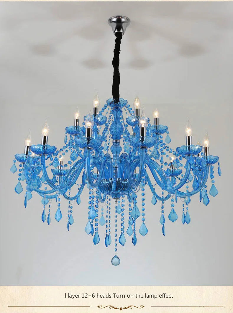 European Mediterranean Blue Crystal Chandelier