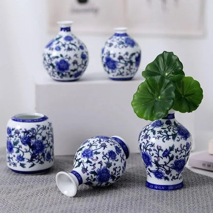 Traditional Asian Blue & White Mini Decorative Porcelain Jar