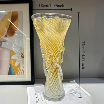 Luminous Yellow Swirl Art Glass Vase – Hand-Blown Luxury Centerpiece
