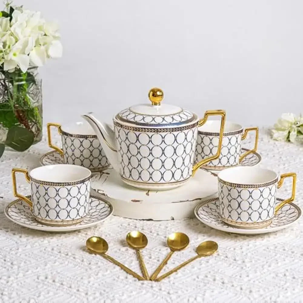 Fancy Porcelain Bone China Afternoon Tea Cup and Saucer Set for 4