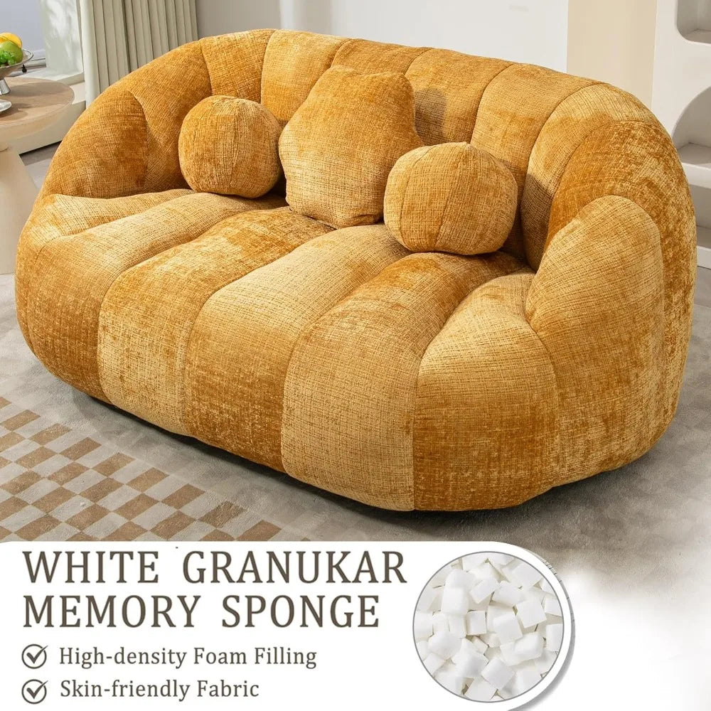 Luxurious Ergonomic Oversized(63.8W) Chenille Fluffy Lazy Sofa Set w/Three(3) Cushions 