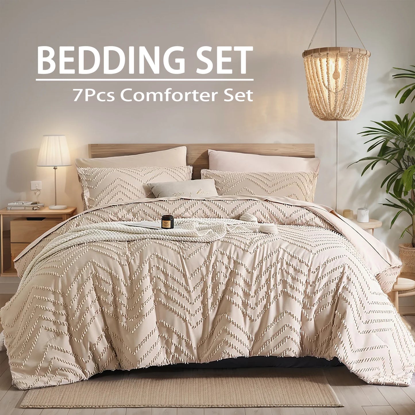 Elegant 7-piece Cut Flower Design king/Queen Quilt Set