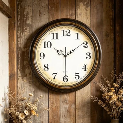 Stylish Vintage Bronze Wall Clock showcased in a cozy kitchen setting.