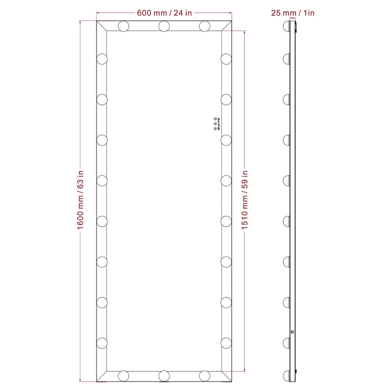 Modern 63" Tall Full Length Mirror w/22 LED Bulbs