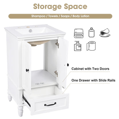 Modern & Independent 20" White Bathroom Vanity w/Semilune Ceramic Sink