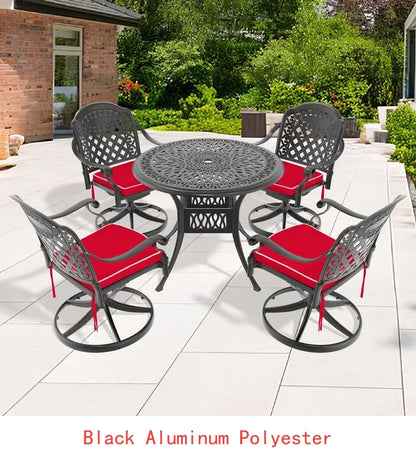   3 or 5-Piece All-Weather Black Cast Aluminum Patio Set w/Swivel Chairs & Cushions