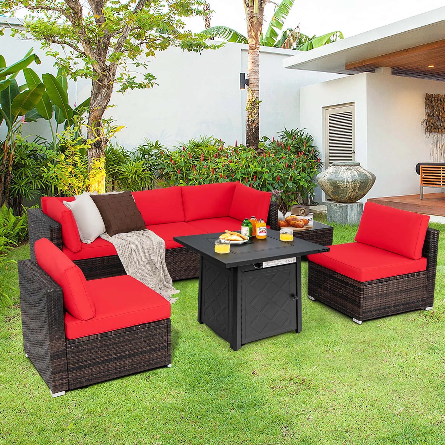 7-pc Patio Set-Gas Fire Pit Table