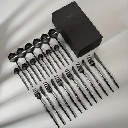 24-Piece Modern Matte Black Silverware/Flatware Set for 6