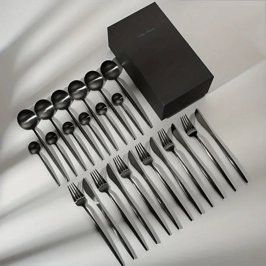 24-Piece Modern Matte Black Silverware/Flatware Set for 6