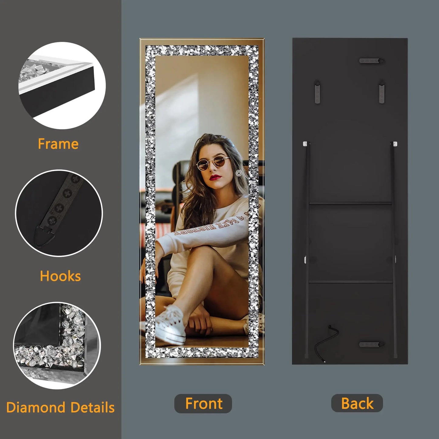 Elegant & Modern 63" Tall Full Length Frameless Diamond Mirror