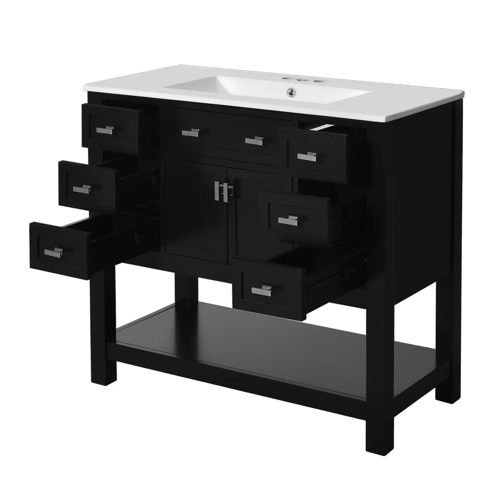 Modern 36'' Independent Bathroom Vanity w/Mounted Ceramic Sink