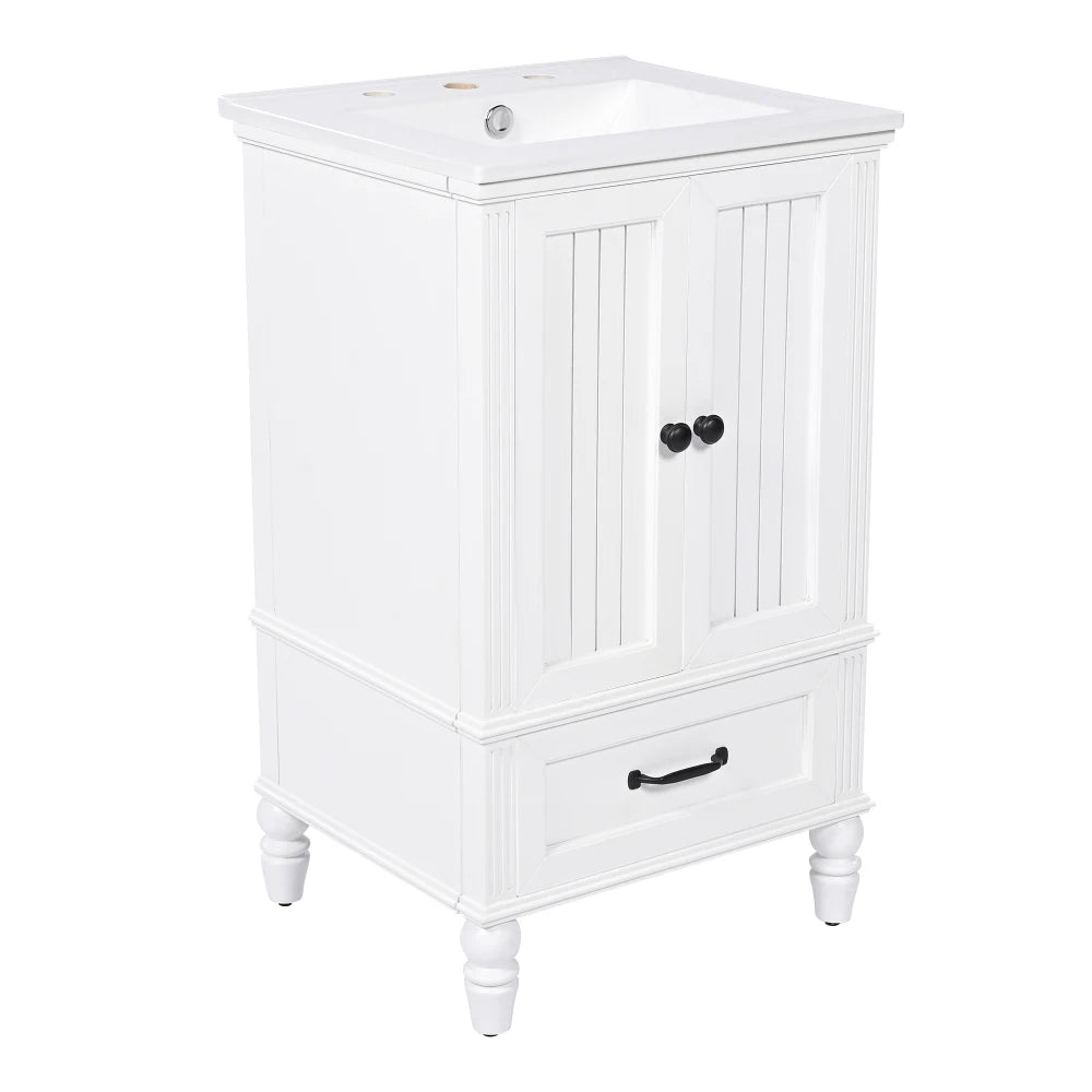 Modern & Independent 20" White Bathroom Vanity w/Semilune Ceramic Sink