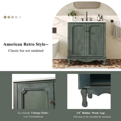 American Retro Style 30" Bathroom Vanity w/Separate Ceramic Sink