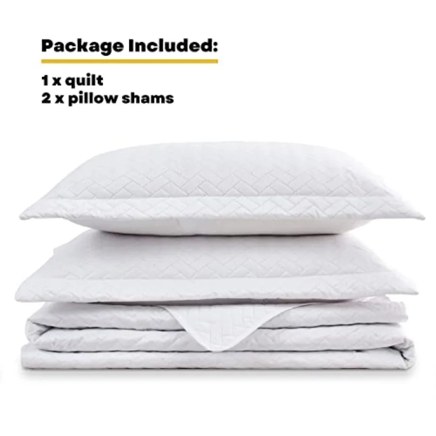 Elegant White 3-Piece Queen Size Quilt Set 