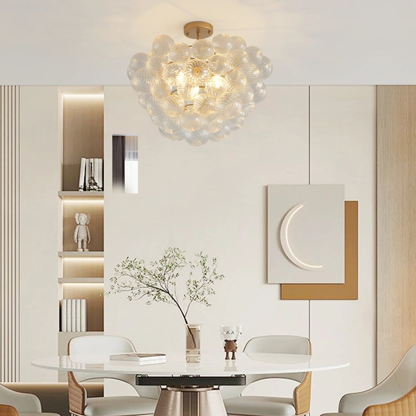 Golden Ceiling Pendant Light Chandelier w/Threaded Clear Glass Globe Shade