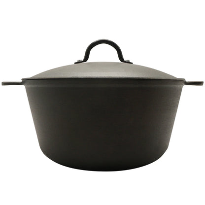 5.2 QT Pre-Seasoned Cast Iron Dutch Oven ready for baking bread, proving its multipurpose use.